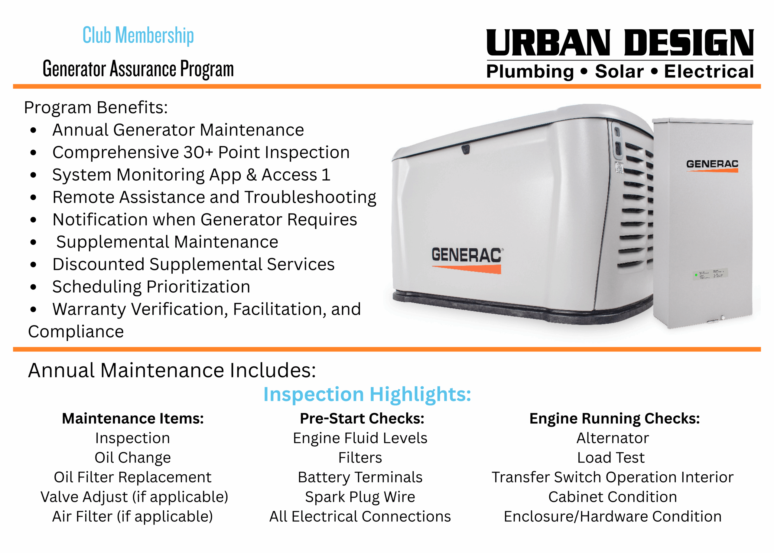 Urban Design Generator Assurance Program Flyer Generator Assurance Program flyer for a whole home standby generator